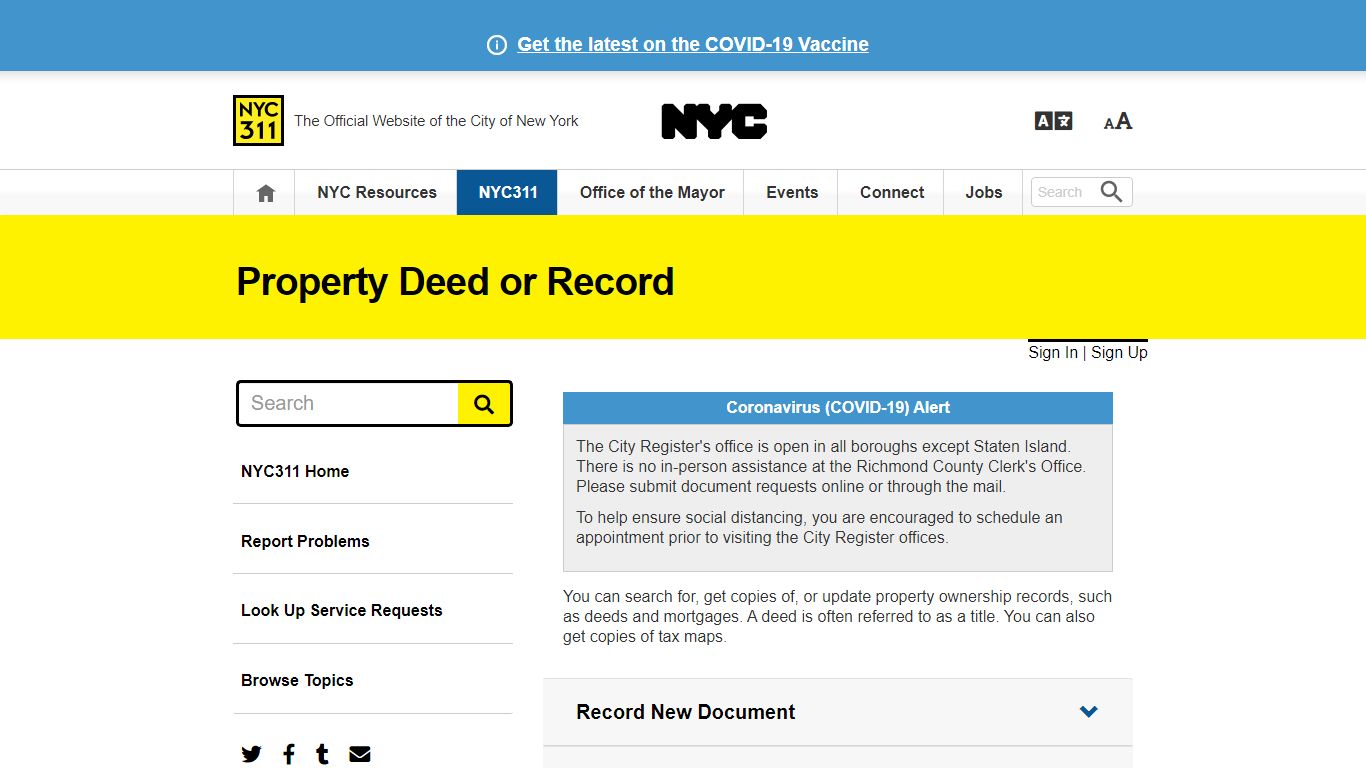 Property Deed or Record · NYC311